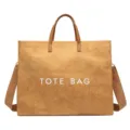 Waterproof kraft paper tote bag large capacity retro shoulder bag minimalist crossbody bag - Brown