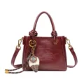 Red retro handbag for women, elegant bridal shoulder bag with cute ice cream pendant design. - Burgundy