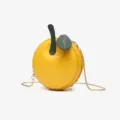 Yellow apple shaped crossbody bag with chain strap and cute leaf pendant for daily casual wear. - Yellow