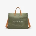 Vintage green kraft paper tote bag with brown handles and shoulder strap, large capacity. - Green