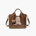 Brown leather tote shoulder bag with stylish mini charm pendant, versatile casual daily purse. - 24CM*11CM*20CM / Golden Brown
