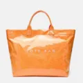 Orange glossy DuPont paper tote bag, large capacity waterproof handbag for daily commute. - Orange