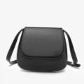Women minimalist black leather saddle bag, chic retro crossbody shoulder bag for autumn winter. - 25x10x18.5cm / Black