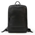 Detailed view of black genuine leather business backpack, premium texture, metal zippers. - 9793-Black