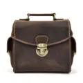 Retro crazy horse leather camera bag detail, genuine leather mirrorless protective case with lock. - Dark Brown