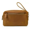 Sac pochette homme en cuir veritable vintage avec double fermeture eclair et dragonne. - 9458 - Marron