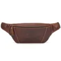 Close-up detail of vintage crazy horse leather chest bag, premium brown waist pack stitching. - Style 1034 / Crazy Horse Reddish Brown