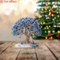 Blue crystal money tree ornament detail view, lucky tree desktop decor with evil eye pendants. - Style 2 / Height 20cm with Base