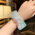 Coletero de pelo de organza iridiscente brillante, cinta de malla transparente dulce. - Sirena de Ensueño Blanca Holográfica