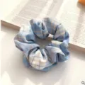 Blue and white plaid hair scrunchie aesthetic fabric hair tie for women and girls daily wear. - Light Blue Cream Grid