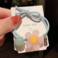 Chic ins style blue hair rope with pink flower charm and green bead, elegant hair accessory. - Blue Cord Flower Beads Tag