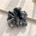 Blue plaid fabric scrunchie, classic tartan hair tie for women and girls daily styling. - Forest Letter