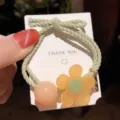 Ins style fashion hair tie with cute yellow flower and pink bead for women and girls - Green Cord Flower Beads Tag