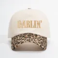Beige leopard brim baseball hat with Darlin gold embroidery, adjustable strap variant. - Adjustable / Beige and Leopard