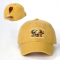 Klassische gewaschene gelbe Ponytail-Baseballkappe mit US-Jubiläums-Adler-Druck. - Verstellbar / Gelb