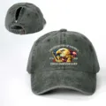 Vintage gewaschene Pferdeschwanz Baseballkappe Damen, USA Adler Print verstellbare Mütze. - Verstellbar / Armeegrün