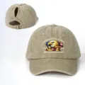 Gebaute, gewaschene Baumwoll-Pferdeschwanz-Baseballkappe mit Adler-Print für Outdoor. - Verstellbar / Khaki