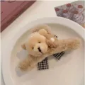 Pinza de pelo de oso de peluche suave para mujeres, accesorio de cabello de invierno y otono chic. - Pinza de Peluche Oso Flor Marrón