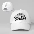 Weisse Pferdeschwanz Baseballkappe fur Damen mit Stay Golden Regenbogen Druck verstellbar. - Verstellbar / Weiß