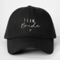 Black cotton baseball cap with team bride print, stylish outdoor adjustable dad hat. - Adjustable / Black