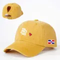 Verwitterte gelbe Ponytail Baseballkappe mit Stickerei, verstellbare Outdoor Mütze. - Verstellbar / Gelb