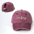 Berretto da baseball con coda di cavallo in cotone lavato donna ricamo wifey regolabile - Regolabile / Borgogna