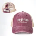Cappellino da baseball con coda di cavallo, effetto lavato e ricamo con scritta sportiva. - Regolabile / Borgogna