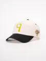 Contrast color baseball cap with embroidered front design and side patch, adjustable outdoor hat. - Adjustable / Cream/Black