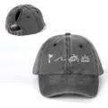 Gewaschene Vintage Zopf Baseballkappe mit Palme und Schildkröte Stickerei, verstellbar. - Verstellbar / Schwarz