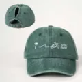 Gewaschene grüne Pferdeschwanz-Baseballkappe mit tropischer Stickerei, verstellbarer Sommerhut - Verstellbar / Dunkelgrün