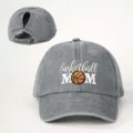Berretto da baseball lavato grigio con stampa basketball mom e cinturino in metallo regolabile. - Regolabile / Grigio