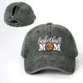 Cappello da baseball con coda di cavallo Basketball MOM grigio scuro slavato con fibbia. - Regolabile / Verde militare
