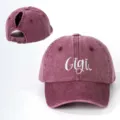 Verwitterte Pferdeschwanz-Baseballkappe mit Gigi-Stickerei, verstellbar, casual. - Verstellbar / Burgunderrot