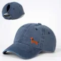 Gewaschene Denim Pferdeschwanz Baseballkappe mit süßer Dackelstickerei für Outdoor Freizeit. - Verstellbar / Marineblau