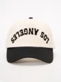 Two-tone baseball cap with embroidered Los Angeles text, adjustable outdoor casual hat. - Adjustable / Cream/Black