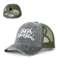 Cappello da baseball vintage per coda di cavallo con retro in rete e stampa Stay Golden. - Verde militare
