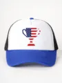 Vintage style trucker hat with US flag trophy graphic, color block mesh baseball cap. - Adjustable / White and Royal Blue with Black Mesh