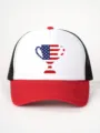 American flag trophy printed unisex baseball trucker cap with breathable mesh back panel. - Adjustable / White and Red with Black Mesh