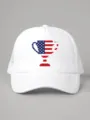 Detailed front view of white trucker hat with American flag trophy graphic design. - Adjustable / White