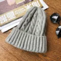 Winter warm cable knit beanie grey thick solid color pullover skull cap for men and women - One Size / Light Gray