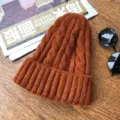 Cozy brown cable-knit beanie for autumn and winter. Thick warm pull-on winter knit hat. - One Size / Caramel color