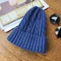 Blue cable knit beanie winter warm thick pullover skull cap casual soft wool knitted hat for women - One Size / Blue