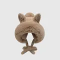 Cute plush knitted hat with warm ear flaps and sweet animal ears for autumn and winter. - One Size, Good Elasticity (56-60cm) / Khaki