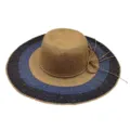 Gros plan détaillé du chapeau de paille tissé élégant avec des anneaux bleus et bruns. - M (56-58cm) / Couleur 3