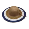 Vue détaillée du chapeau de paille à large bord montrant des anneaux colorés et un beau nœud. - M (56-58cm) / Couleur 4