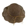 Vue détaillée du chapeau de soleil marron foncé pour femme avec bord large et nœud. - M (56-58cm) / Café