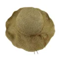 Vue de détail supérieure d'un chapeau de paille d'été avec un joli ruban nœud marron. - M (56-58cm) / Khaki