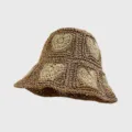 Handgemachter Stroh-Fischerhut mit Herzmuster, retro Sonnenschutz für den Sommer. - M / Herz Strohhut / Khaki