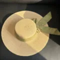 Chapeau de paille plat à large bord de style français avec ruban vert pour vos vacances d'été. - M (56-58cm) / Vert