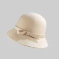Kompso retro mallino kapelo gia gynaikes, Hepburn styl cheimoniariko kapelo me omorfo filogko. - Ένα Μέγεθος(55-60cm) / Premium Έκδοση / Μπεζ